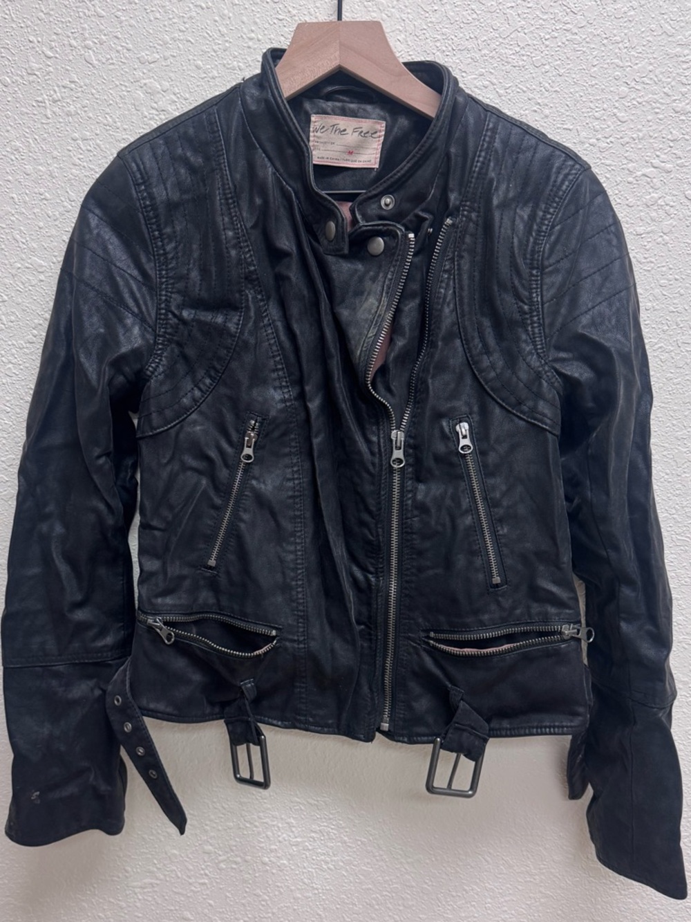 We The Free Black Leather Moto Jacket